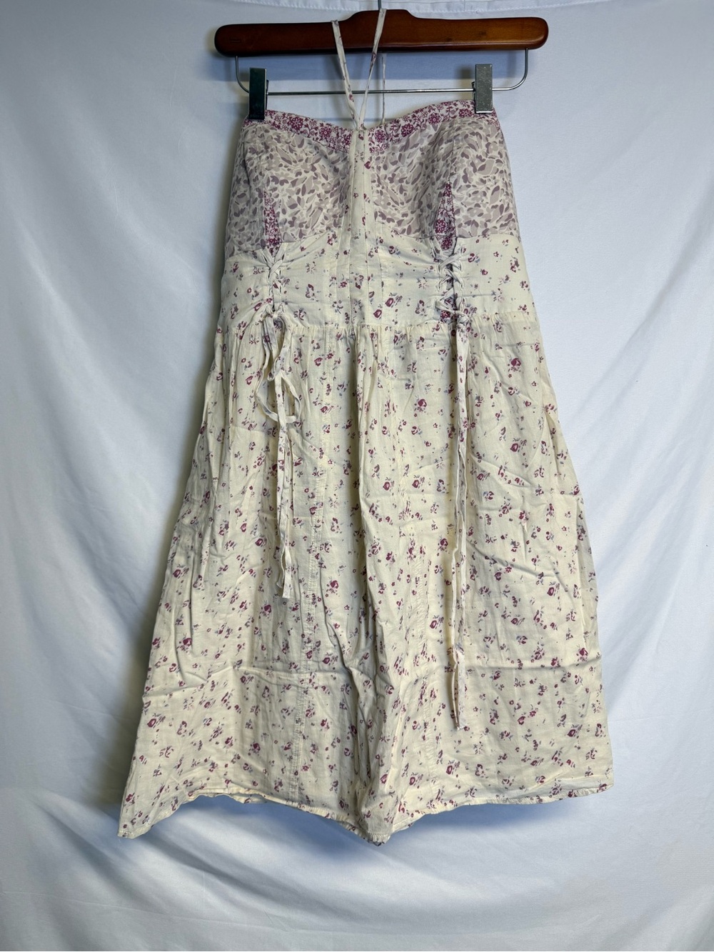 American Eagle Outfitters Cream Midi Dress with Pink Floral Print